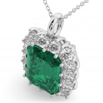 Emerald Cut Lab Grown Emerald & Diamond Pendant 14k White Gold (5.68ct)