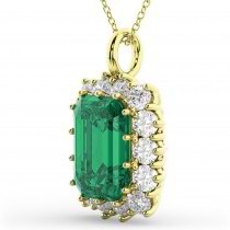 Emerald Cut Lab Grown Emerald & Diamond Pendant 14k Yellow Gold (5.68ct)