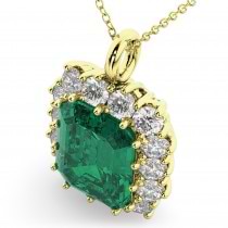 Emerald Cut Lab Grown Emerald & Diamond Pendant 14k Yellow Gold (5.68ct)