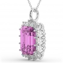 Emerald Cut Pink Sapphire & Diamond Pendant 14k White Gold (5.68ct)