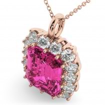 Emerald Cut Pink Tourmaline & Diamond Pendant 14k Rose Gold (5.68ct)