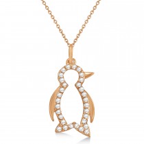 Diamond Penguin Pendant Necklace 14k Rose Gold (0.16ct)