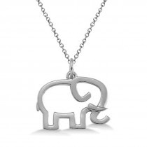 Elephant Shaped Pendant Necklace Plain Metal 14k White Gold