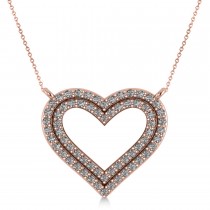 Double Row Open Heart Diamond Pendant Necklace 14k Rose Gold (0.66ct)