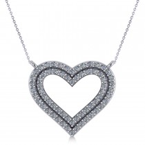 Double Row Open Heart Diamond Pendant Necklace 14k White Gold (0.66ct)