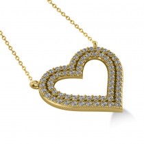 Double Row Open Heart Diamond Pendant Necklace 14k Yellow Gold (0.66ct)