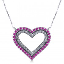 Double Open Heart Diamond & Pink Sapphire Pendant 14k White Gold (0.66ct)