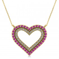 Double Open Heart Diamond & Pink Sapphire Pendant 14k Yellow Gold (0.66ct)