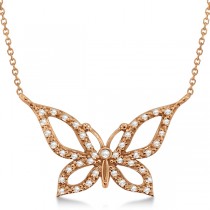 Diamond Butterfly Pendant Necklace 14k Rose Gold (0.21ctw)
