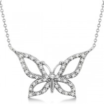 Diamond Butterfly Pendant Necklace 14k White Gold (0.21ctw)
