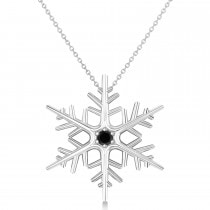Black Diamond Winter Snowflake Pendant Necklace 14k White Gold (0.04ct)