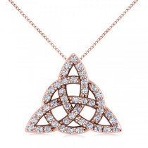 Diamond Trinity Celtic Knot Pendant Necklace 14k Rose Gold (0.45ct)