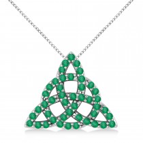 Emerald Trinity Celtic Knot Pendant Necklace 14k White Gold (0.45ct)