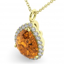Halo Citrine & Diamond Pear Shaped Pendant Necklace 14k Yellow Gold (5.44ct)