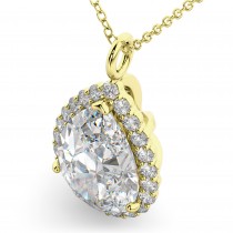 Halo Pear Shaped Lab Grown Diamond Necklace 14k Yellow Gold (4.69ct)