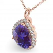 Halo Lab Alexandrite & Diamond Pear Shaped Pendant Necklace 14k Rose Gold (5.44ct)