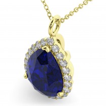 Halo Lab Blue Sapphire & Diamond Pear Shaped Pendant Necklace 14k Yellow Gold (8.34ct)