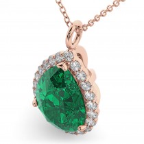 Halo Lab Emerald & Diamond Pear Shaped Pendant Necklace 14k Rose Gold (6.54ct)