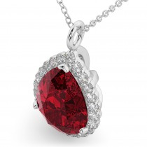 Halo Lab Ruby & Diamond Pear Shaped Pendant Necklace 14k White Gold (8.34ct)