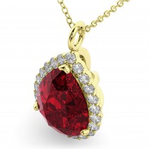 Halo Lab Ruby & Diamond Pear Shaped Pendant Necklace 14k Yellow Gold (8.34ct)