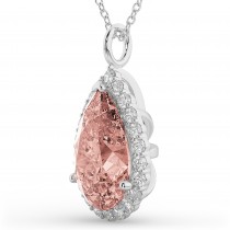 Halo Morganite & Diamond Pear Shaped Pendant Necklace 14k White Gold (4.04ct)