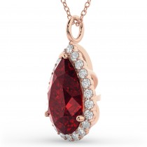 Halo Ruby & Diamond Pear Shaped Pendant Necklace 14k Rose Gold (8.34ct)