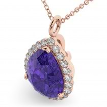 Halo Tanzanite & Diamond Pear Shaped Pendant Necklace 14k Rose Gold (8.34ct)