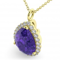 Halo Tanzanite & Diamond Pear Shaped Pendant Necklace 14k Yellow Gold (8.34ct)