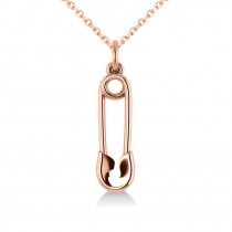 Vertical Safety Pin Novelty Pendant Necklace 14k Rose Gold