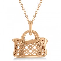 Purse Pendant Necklace with Diamond Accents 14k Pink Gold (0.08ct)