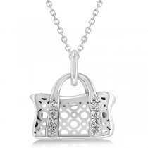 Purse Pendant Necklace with Diamond Accents 14k White Gold (0.08ct)