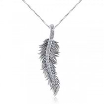 Diamond Accented Feather Pendant Necklace in 14k White Gold (0.10ct)