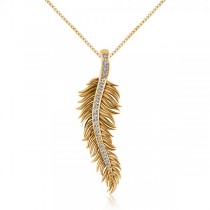 Diamond Accented Feather Pendant Necklace in 14k Yellow Gold (0.10ct)