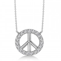 Diamond Peace Sign Charm Pendant Necklace 14K White Gold (0.14ct)