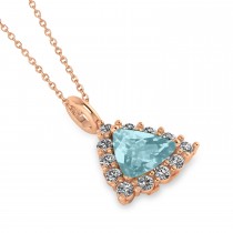 Diamond & Aquamarine Trillion Cut Pendant Necklace 14k Rose Gold (1.28ct)