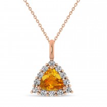 Diamond & Citrine Trillion Cut Pendant Necklace 14k Rose Gold (1.26ct)