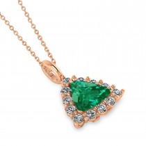 Diamond & Emerald Trillion Cut Pendant Necklace 14k Rose Gold (1.28ct)