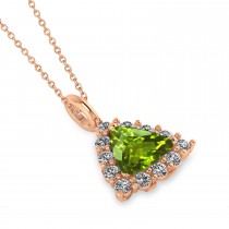 Diamond & Peridot Trillion Cut Pendant Necklace 14k Rose Gold (1.53ct)