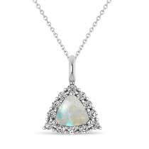 Diamond & Opal Trillion Cut Pendant Necklace 14k White Gold (1.24ct)