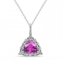 Diamond & Pink Sapphire Trillion Cut Pendant Necklace 14k White Gold (1.78ct)