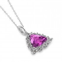 Diamond & Pink Sapphire Trillion Cut Pendant Necklace 14k White Gold (1.78ct)