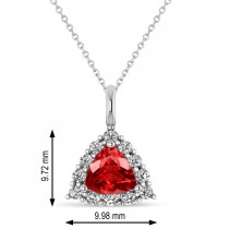 Diamond & Ruby Trillion Cut Pendant Necklace 14k White Gold (1.79ct)