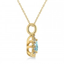 Diamond & Aquamarine Trillion Cut Pendant Necklace 14k Yellow Gold (1.28ct)