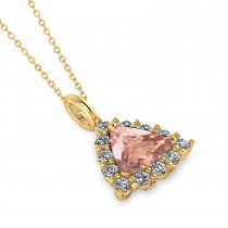 Diamond & Morganite Trillion Cut Pendant Necklace 14k Yellow Gold (1.24ct)