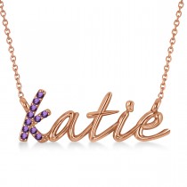 Personalized Amethyst Nameplate Pendant Necklace 14k Rose Gold