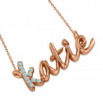 Personalized Aquamarine Nameplate Pendant Necklace 14k Rose Gold
