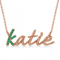 Personalized Emerald Nameplate Pendant Necklace 14k Rose Gold