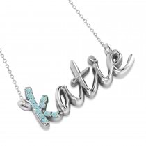 Personalized Aquamarine Nameplate Pendant Necklace 14k White Gold