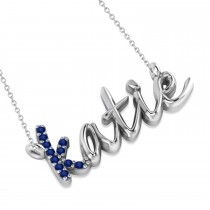 Personalized Blue Sapphire Nameplate Pendant Necklace 14k White Gold