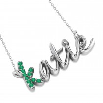 Personalized Emerald Nameplate Pendant Necklace 14k White Gold